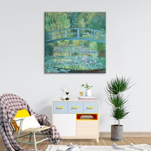 水辺 太鼓橋 木枠付きの完成品 クロード・モネ［世界の名画コレクション］『睡蓮 (日本の橋)』複製画 風景画 水蓮 すいれん 印象派 印象主義 オランジェリー オルセー ジヴェルニー ロータス【複製 絵画】 (50x50cm（20x20in）,A) [3]