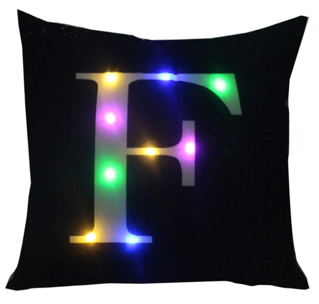 Zuodu F-Black Creative Led Colorful Flashing Velvet Letter Cushion Cover Pillow Cover Bar Use Party Use Festival Use Gift Use18”X18” Or 45Cm X 45Cm 1Pc (F-Black)
