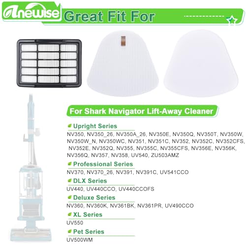 Image of Anewise Filter Replacement for Shark Navigator Lift Away Deluxe Professional Vacuum ZU503AMZ NV350 NV351 NV352 NV355 NV357 NV360 NV370 UV440 UV540, Parts XFF350 & XHF350, 1 HEPA + 2 Pre-Felt Filters