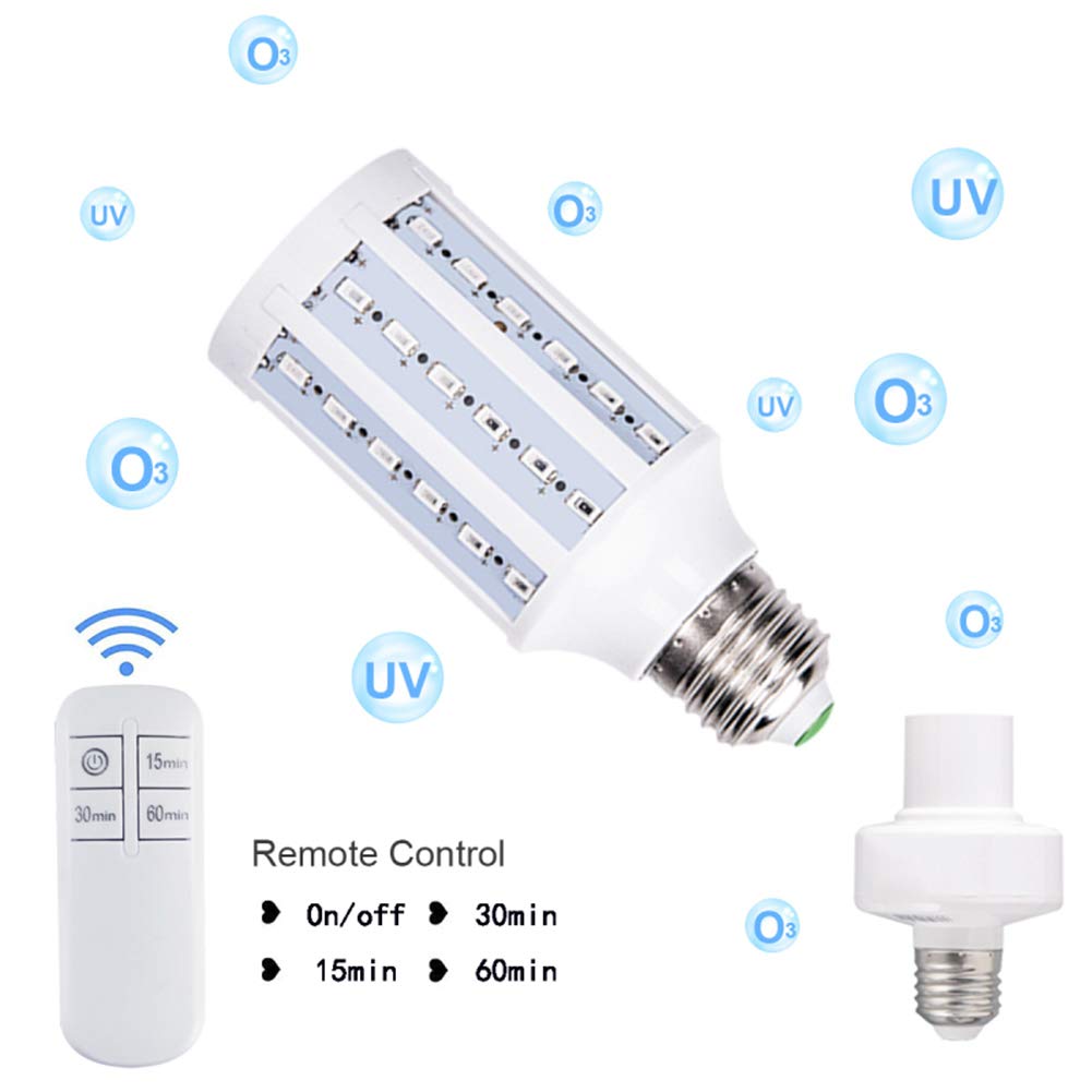 12W UV Esterilizador Lámpara, E27 maíz Bombillas portátil lámparas ultravioleta UVC artefacto de iluminación para el filtro de aire del hogar Viajes,Lamp + Remote Control