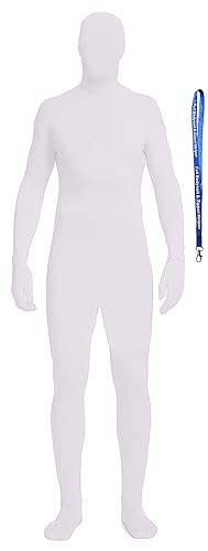 Full Bodysuit Include Zipper Helper Unisex Spandex Stretch Adult Costume Zentai Disappearing Man Body Suit - Large - White