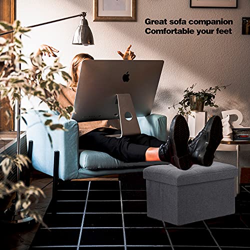 Linmagco Small Storage Ottoman Stool Foot Rest Stool Under Desk Stool Short Ottoman Folding Ottoman Linen Cloth Dark Gray 16X12X12In #TOP3