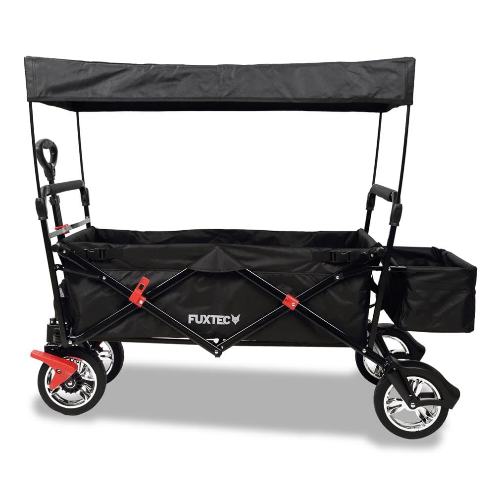 Carrello pieghevole Bollerwagen City per il trasporto di bambini con tetto di protezione UV FUXTEC City FX-CT500 Nero