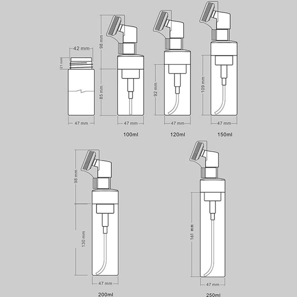 20 stücke 100-250ML leere Gesichtsreiniger Mousse Mini Schaum Gel Kopf Waschbürste Schaumflasche Drucktyp Reinigungsmilch Schäumende Seife Pumpspender für zu Hause im Freien (Weiß,150ML)