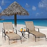 LOKATSE HOME Outdoor Patio Adjustable Metal Chaise Lounge Chair Recliner Set of 2 with 1 Glass Top...