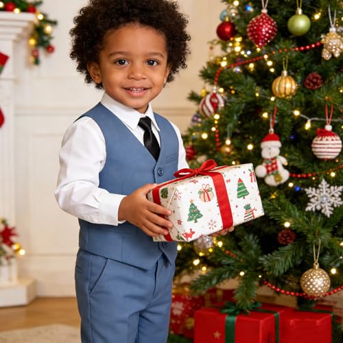 Image of Baby Boy Formal Suit for Toddler Infant Tuxedo Dress Suits | Little Gentleman, Wedding Ring Bearer Outfit, Vest Pants Long-Sleeve Shirt Tie, Birthday Party Christmas Prom, Classic