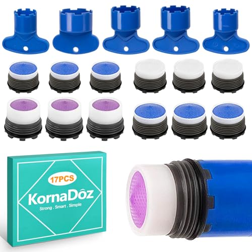 KornaDoz 12 PCS Faucet Aerators & 5 Aerator Key Set (M16.5-24) - Removal Tool & Replacement Kit for Bathroom/Kitchen Sink Faucet - Complete Aerator Tool Kit