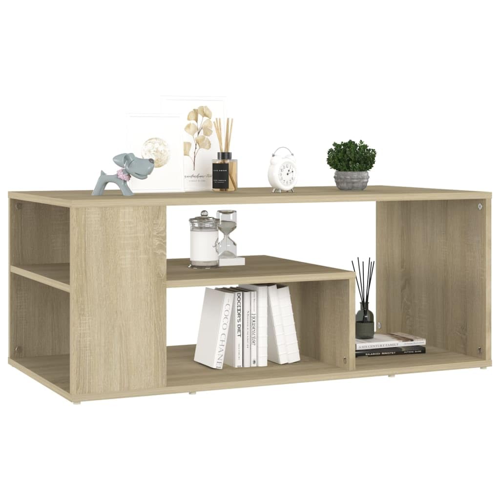 Mesa de centro de roble Sonoma, 100 x 50 x 40 cm, de material de madera con estantes, diseño moderno, mucho espacio de almacenamiento, fácil de limpiar y estable, para salón, sofá y espacios