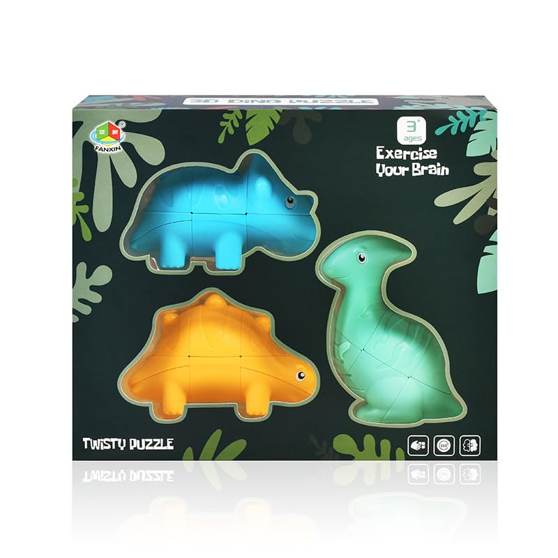 Dinosaur Speed Cube Set, Rubiks for Kids Dinosaur Magic Cube Set Puzzle 1:1 Realistic Dinosaur Toy for Kids Learning Magic Cube Speed Cube Special-Shaped Puzzle Cube 3PCS A