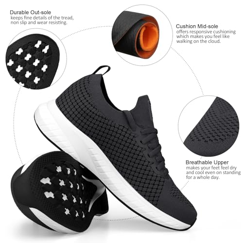 Image of Mens Slip on Lightweight Walking Shoes Non Slip Breathable Running Shoes Comfort Tennis Workout Gym Sneakers with Shoelace