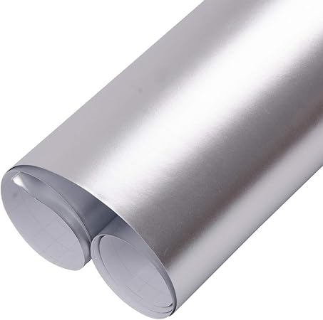 Amazon 車のフィルム シルバー新しいサテンクロームフィルムカーラップフィルムボディラッピングステッカーデカールdiyエアリリース粘着1 52x10m 5x33ft ステッカー デカール 車 バイク