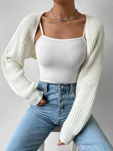 Image of Naileksi Women Long Sleeve Drop Shoulder Crop Cardigan Sweater Solid Loose Fit Casual Open Front Crop Shrug Sweater Top