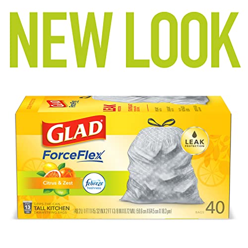 Glad Forceflex Tall Kitchen Drawstring Trash Bags, Citrus & Zest, 13 Gal, 40 Ct (Package May Vary) #TOP1