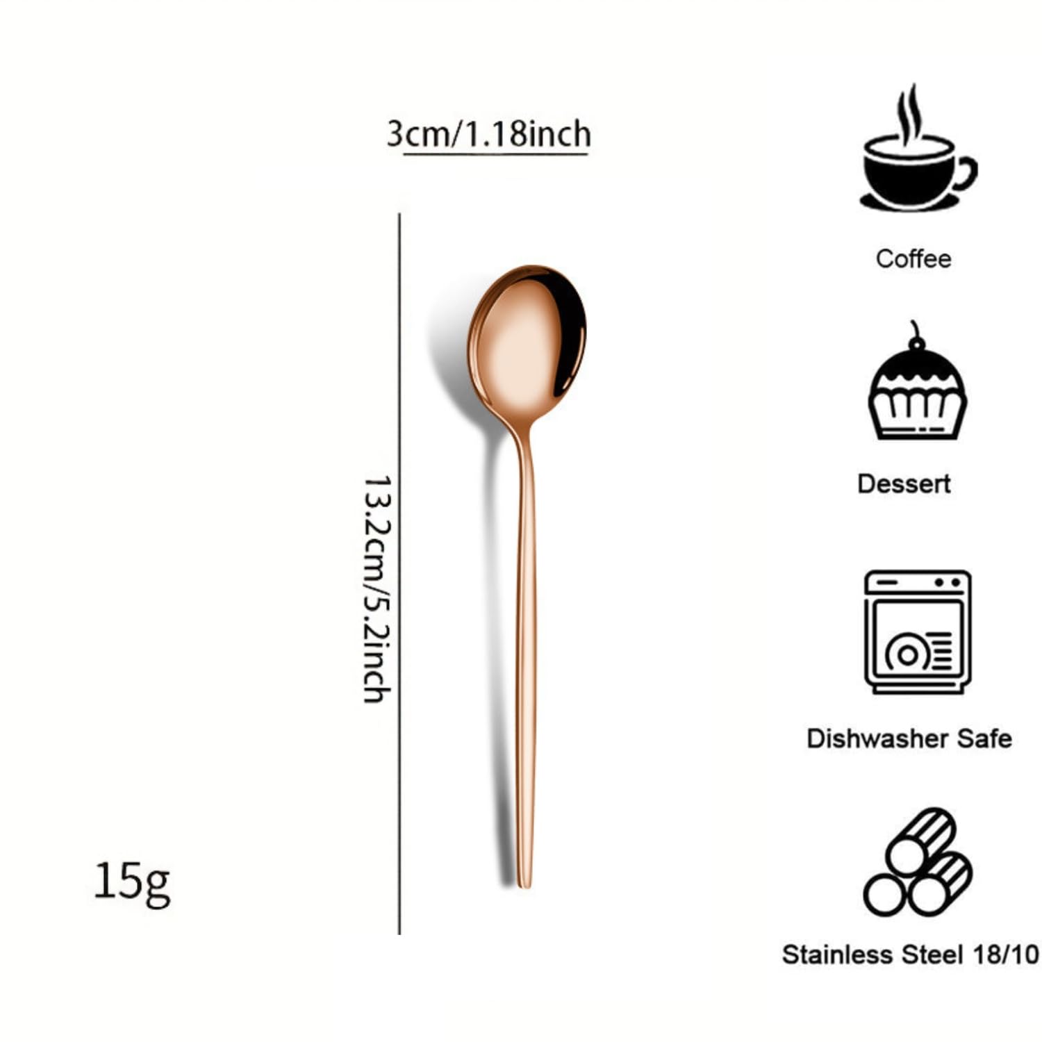 Rose Gold Tea Spoons - 6 Pack Stainless Steel -5