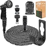 HOMOZE 100ft Garden Hose Pipe Expandable Garden Hose with 3/4", 1/2" Fittings, Anti-Leakage - Flexible Expanding Hose with 10 Function Spray Nozzle (100FT, Black)