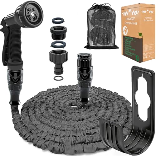 HOMOZE Expandable Garden Hose 50ft Hose Pipe Expandable with 3/4, 1/2 Fittings, Anti-Leakage - Flexible Expanding Hose with 7 Function Spray Gun
