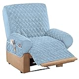 Collections Etc Diamond Quilted Stretch Recliner Cover with Storage Blue Recliner