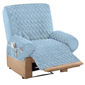 Collections Etc Diamond-Shape Quilted Stretch Recliner Cover with Storage Pockets and Elastic Straps – Furniture Protector
