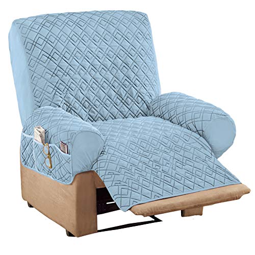 Collections Etc Diamond-Shape Quilted Stretch Recliner Cover with Storage Pockets and Elastic Straps – Furniture Protector