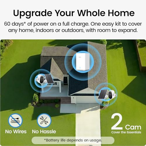 Image of aosu Solar Security Cameras Wireless Outdoor, 2K HD Home Security Camera System, PIR + AI Human Detection, Color Night Vision, Easy to Set Up, Local Storage, No Subscription Required, 2-Cam Kit