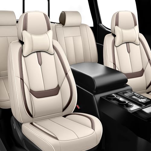 Image of Seat Covers for Chevy Silverado 1500 2007-2026 (Beige&Brown, Luxury 5 Set)