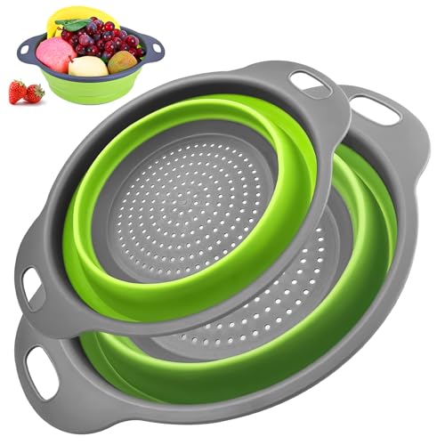 Faltbares Küchensieb Set – 2 Größen 24,5 & 29 cm – Sieb aus Silikon & PP – Hitzebeständig bis 230 °C – Platzsparend & BPA-frei – Abtropfsieb für Nudeln, Gemüse, Obst