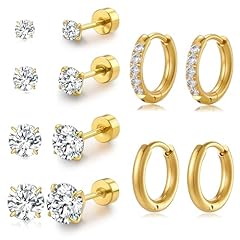 2 Pairs-8mm Gold Hoop 4 Pairs-Stud Earring Sets