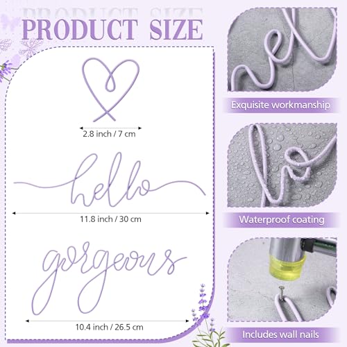 Image of Hicarer Metal Hello Gorgeous Wall Art Minimalist Decor for Bedroom Bathroom Living Room Dressing Room Salon Office Home Decorations Easy to Install Wall Decor(Purple,Classic Style)