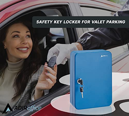 Adiroffice Key Lock Box Cabinet Wall Mount With Keys & 48 Colored Name Tags - Key Safe Organizer For A Mess Free Work Place Such As Car Dealer, Property Manager, Valet Parking & More (48 Keys, Blue) #TOP7