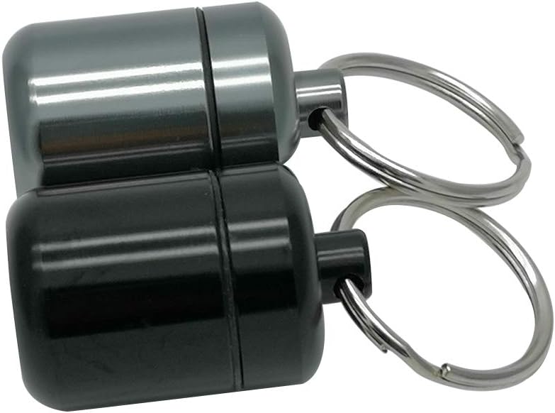 2 Packs Alumium Pill Container Keychain Pocket Coin Stashes Metal Medication Pill Holder Travel Pill Box (Gray and Black)
