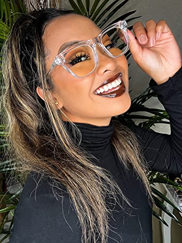 Image of VISOONE Square Blue Light Blocking Glasses TR90 Clear Lens for Women Men BONA