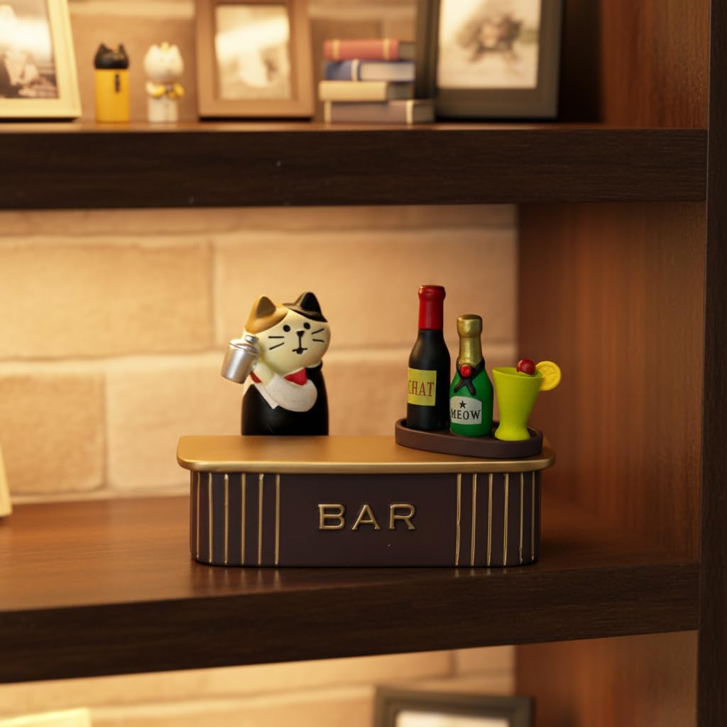 Śmieszne miniaturowe figurki barmana kota z barmanem koktajlowym do akcesoriów biurowych, wyjątkowy prezent dla kota dla miłośników kotów (zestaw barowy)