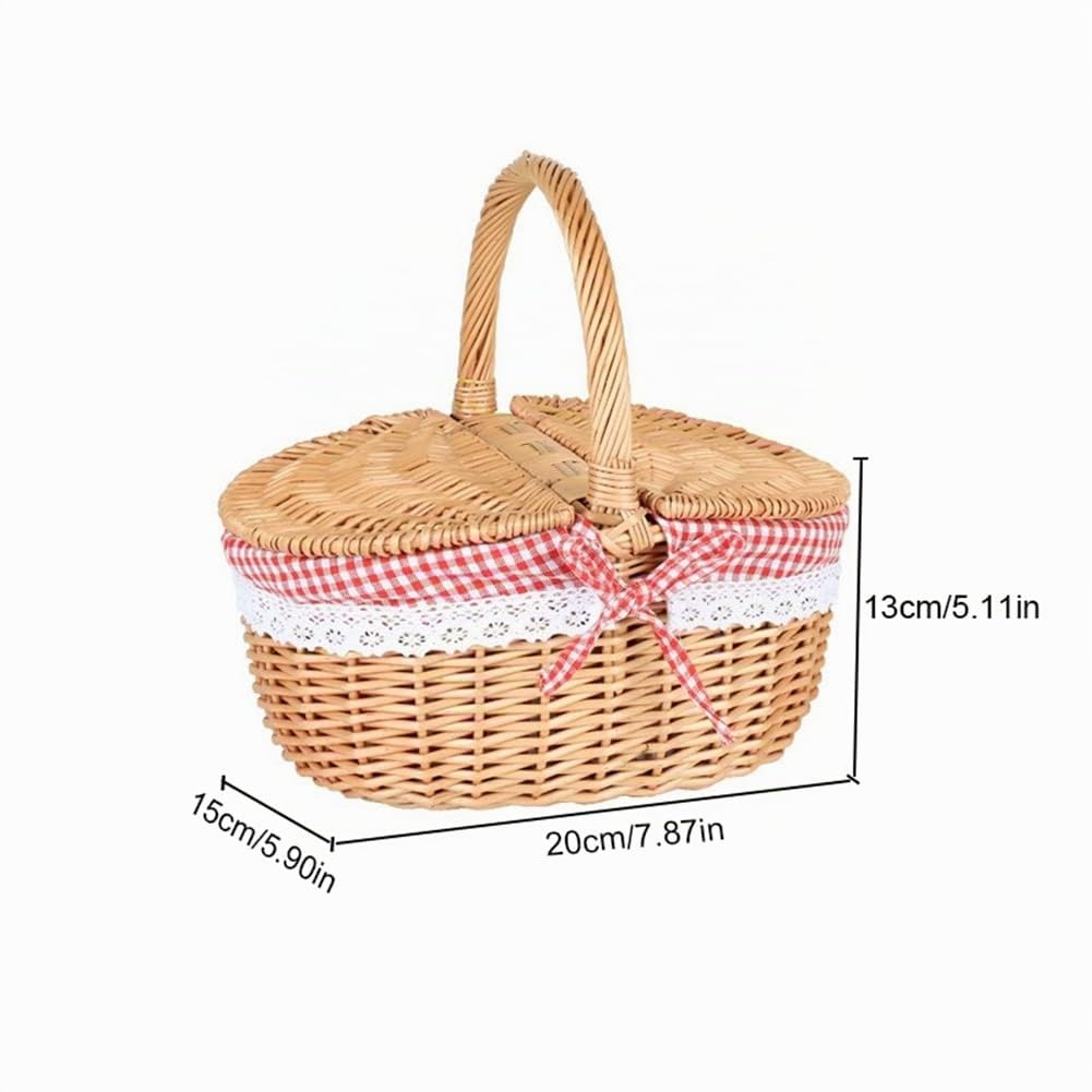 Orton Panier de pique-nique en osier style campagnard avec couvercle, poignée et doublures pour pique-niques, fêtes et barbecues