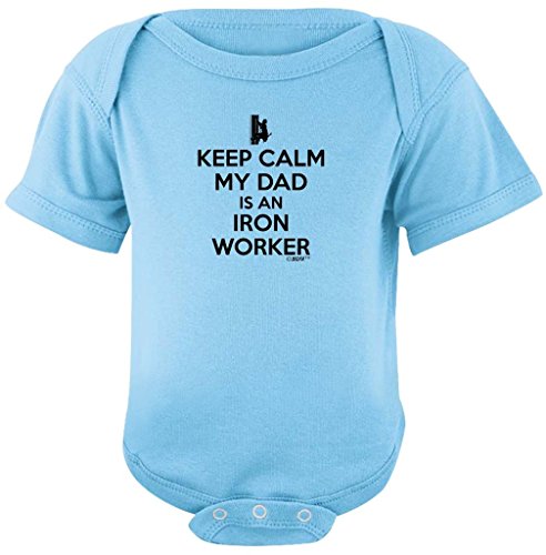 Baby Clothes Keep Calm My Dad is an Iron Worker Light Blue Bodysuit and White Bib Bundle Newborn