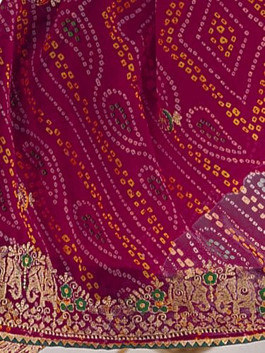 Image of Satrani Women's Georgette Bandhani Printed Embroidered gota lace Saree with Unstitched Blouse Piece