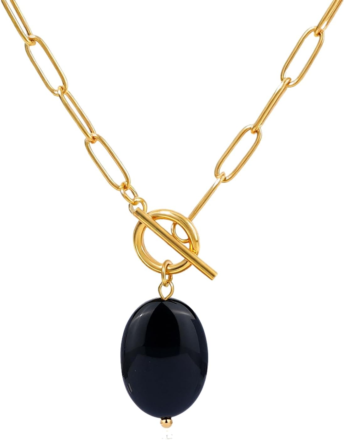 Pearl Gemstone Pendant Paperclip Toggle Necklace 18k Gold Plated Natural Pearl Stone Birthstone Chain Necklace Paperclip Jewelry Gift for Women