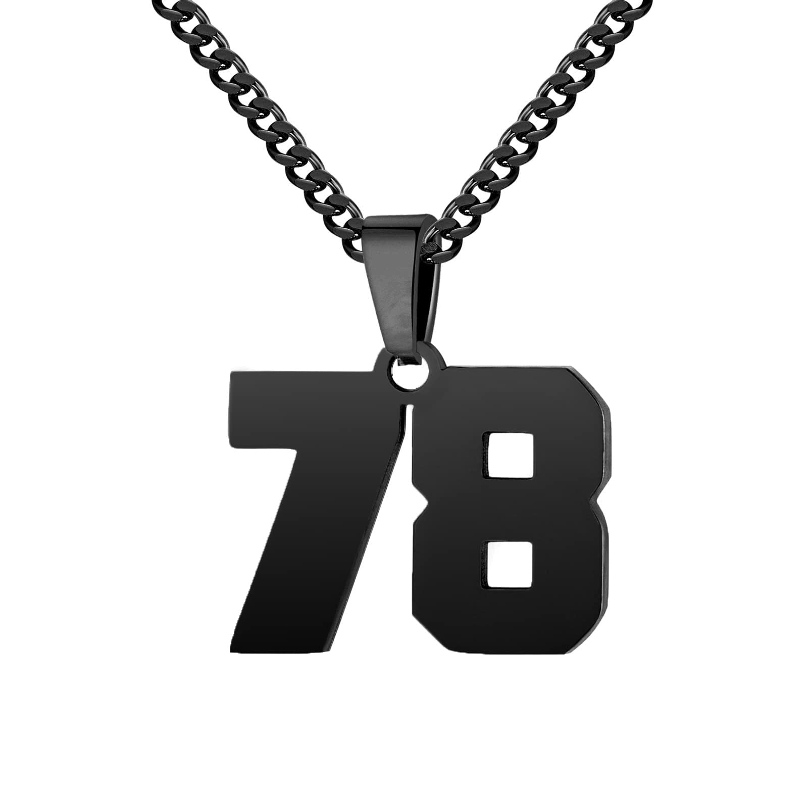 Number Necklace for Boy 0-99 Athletes Jersey Number Necklace Stainless Steel Chain 22+2 inch Personalized Number Charm P