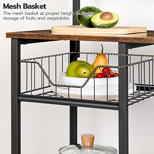 Hoobro Bakers Rack With Power Outlet, Microwave Stand With Mesh Basket, Coffee Station With 4 S-Shaped Hooks, Kitchen Shelf, For Kitchen, Living Room, Coffee Bar Station, Rustic Brown Bf05Hb01 #TOP5