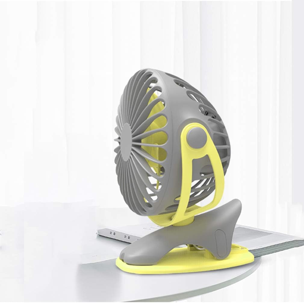 Buded Fan USB Mute 4000mah Rechargeable 4-Speed Adjustable Tabletop Clip-on 360-degree Wind Cooling Electric Fan for Home, Office, Travel (Grey Yellow)
