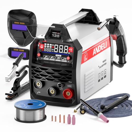 ANDELI 135A Pulse MIG Welder Gasless Flux-Cored Welder 220V 4-in-1 Multi Process | With Welding Helmet & Lift TIG Torch | LED Display & Synergic Control | Lift TIG & Stick (MMA)