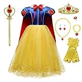 Accesorio de Vestir: Vestido de princesa Blancanieves con 7 accesorios: corona de princesa, collar, pulsera, anillo, aretes, varita mágica y guantes. Estos complementos van bien con faldas, que hacen que todo el atuendo de vestido princesa tenga un aspecto exquisito!