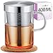 Tazza The con Coperchio e Infusore - Vetro Borosilicato - Grande 400 ml - Con Sottobicchiere in Sughero