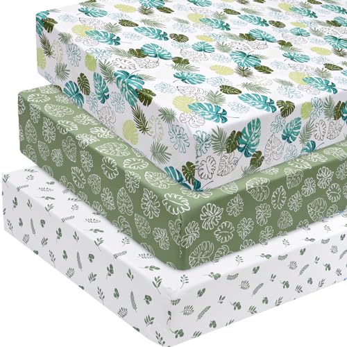 Image of david's kids 3 Pack Fitted Crib Sheets, Ultra Soft Breathable Comfortable Baby Sheet Set for Boys Girls Neutral, 28x52 Inch Fits Standard Crib and Toddler Mattresses, Leaf