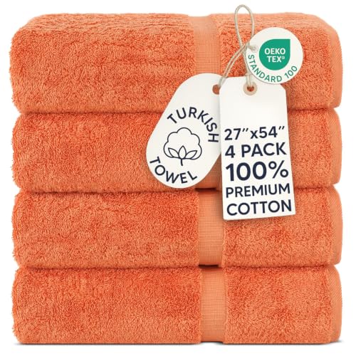 Chakir Turkish Linens | Hotel & Spa Quality 100% Cotton Premium Turkish Towels | Soft & Absorbent (4-Piece Bath Towels Coral)