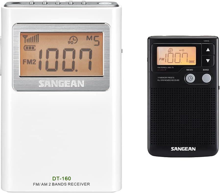 Sangean DT-160 AM/FM Stereo Pocket Radio with 100 Operating Hours on 2 AA Batteries, White