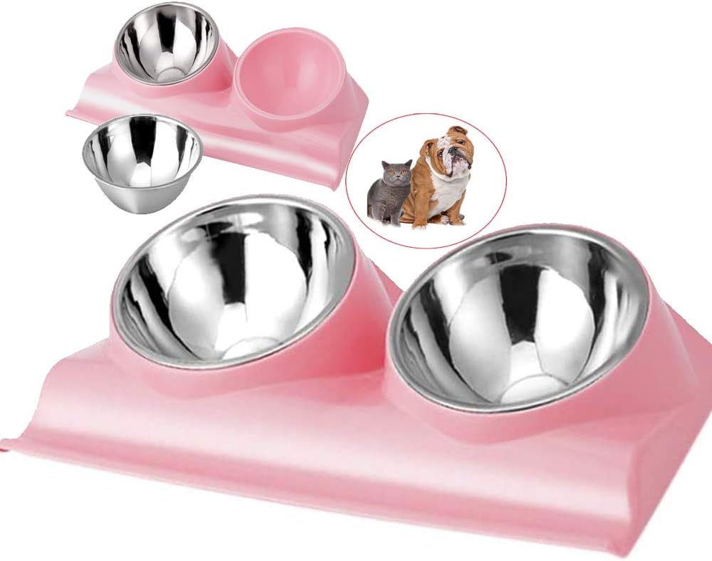 QUEEN FOREVER Rasied Tilted Cat Bowls Anti-Gulping Slow Feeder Slanted Dog Bowl for French Bulldog Non-Skid Stop Eco-Friendly Melamine…