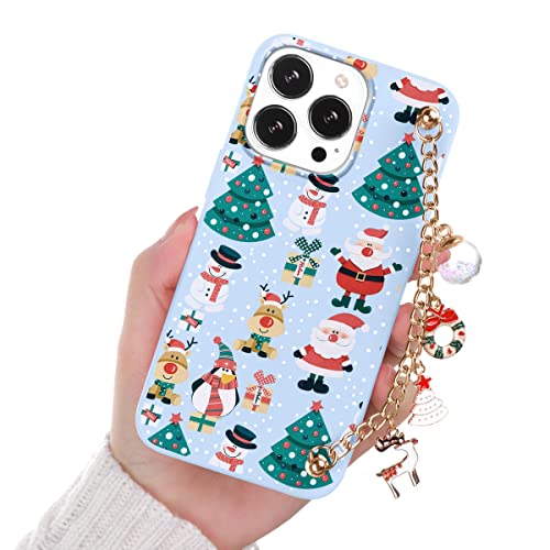 ZhuoFan Navidad Funda para iPhone 13 Mini 5,4" con Cadena, Carcasa Cadena de Adornos Navideños con Suave Silicona TPU Antigolpes Muñeca Pulsera Estuche Protector Case, Papá Noel Cover