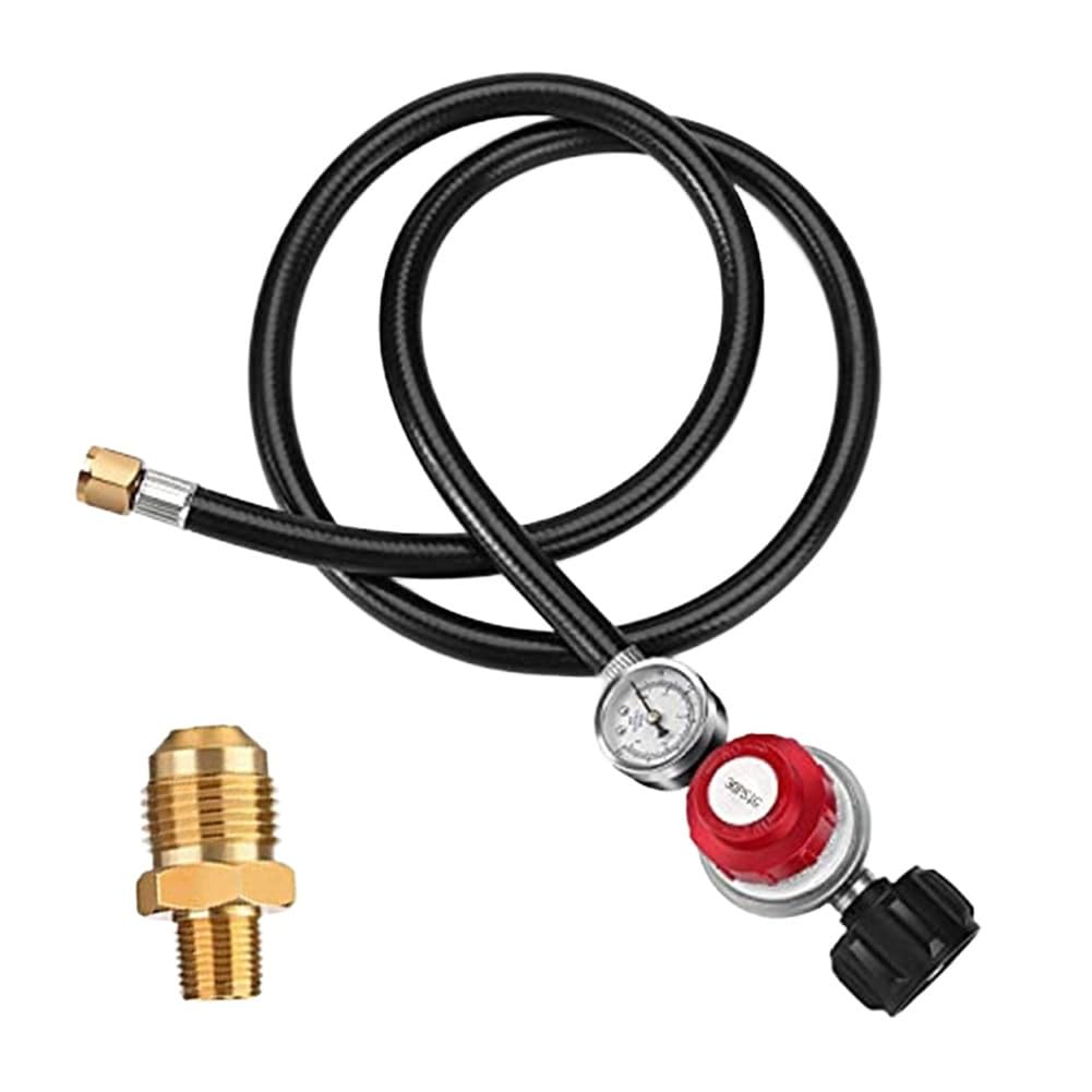 Regulowany regulator ciśnienia propanu 0-30 psi z manometrem i wężem 1,2 m, przyłącze typu 1 do grilla gazowego, frytkownic i palenisk