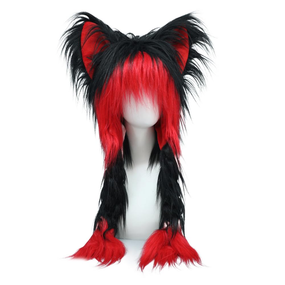 JUNBOON Cute Plush Cat Hat Fluffy Ear Headwear Winter Warm Earmuffs Head Mask Halloween Cosplay Accessory