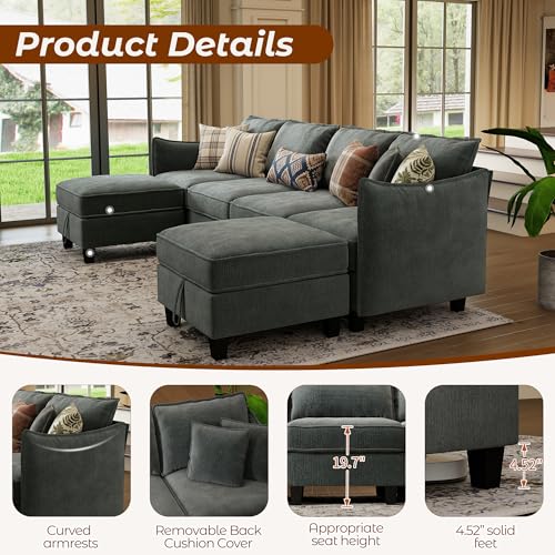 WorthFurni 112" Modular Sectional Sofa U Shape Couches with Storage Ottoman and Washable Cushion Cover for Living Room, Bedroom, Apartment(Grey) - image 6